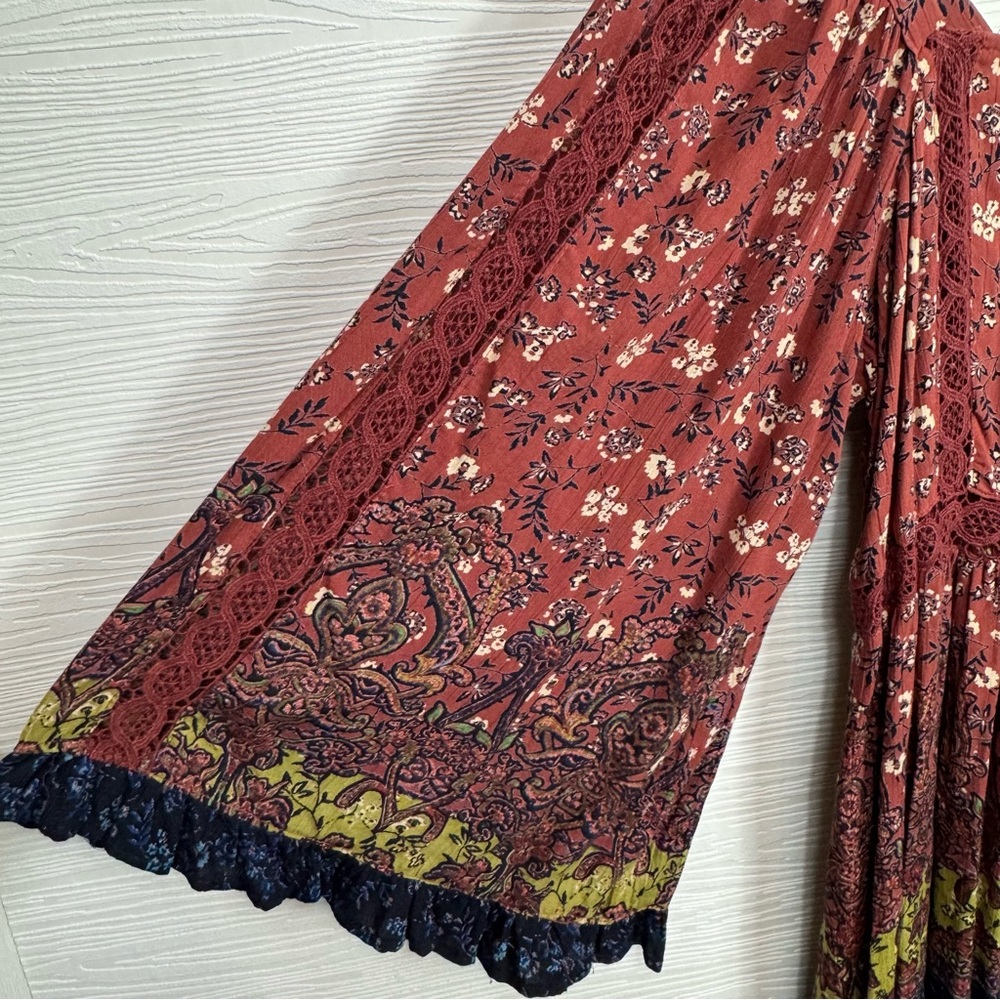 Angie Floral Bell Sleeve Lace Boho Festival Dress Large - Picture 7 of 11